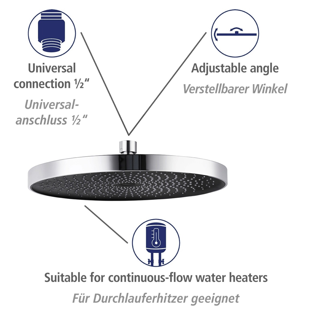 Cap de dus superior, Wenko, Soft Shower, Ø 26 cm, plastic, gri/negru - view 12