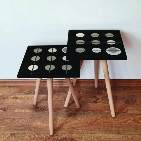 Set masute 2 piese, Leona, 2SHP66, Negru / Bej / Gri 2SHP66