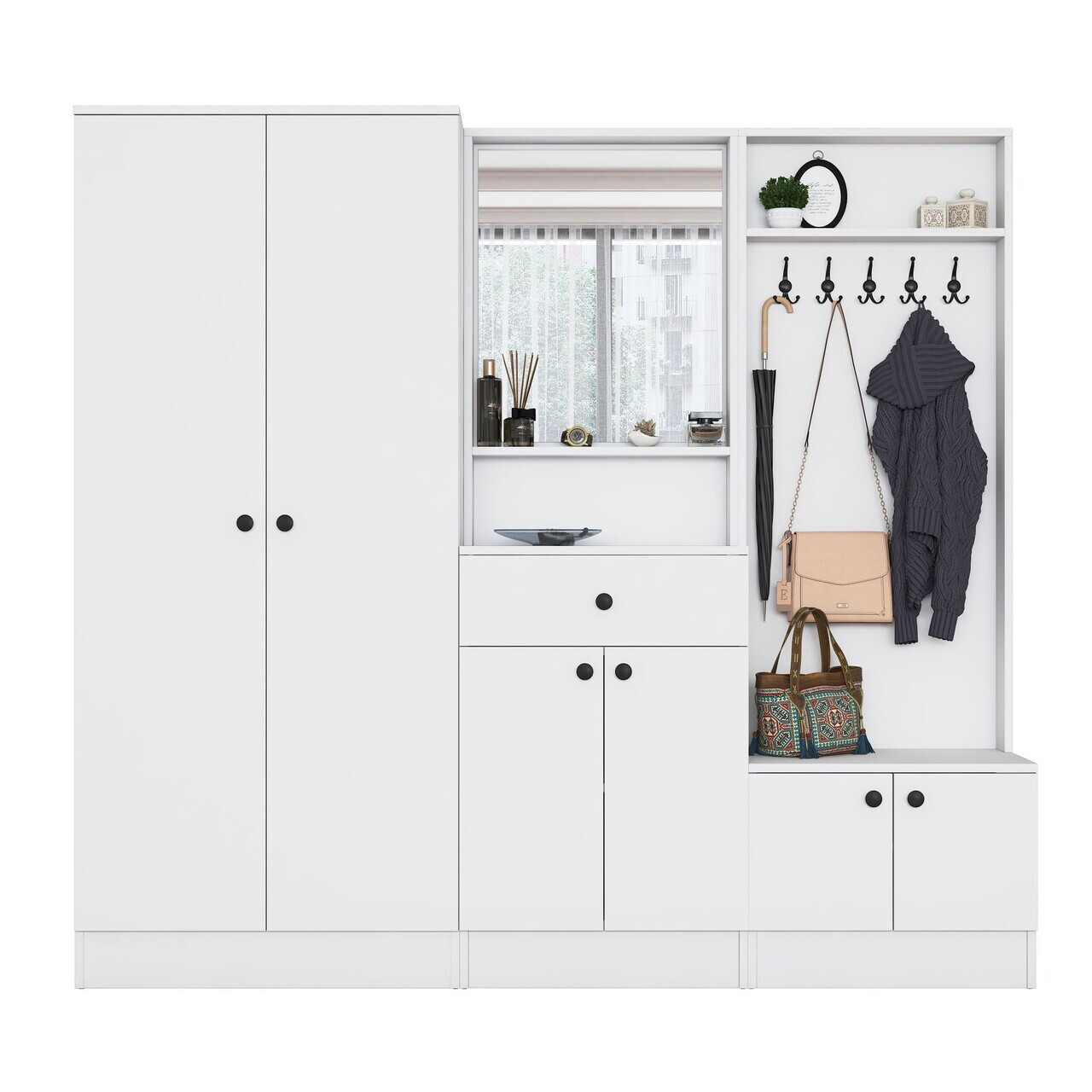 Cuier de perete, Hanah Home, EA152, 199.4x182.2x37.5 cm, PAL melaminat, Alb - view 9