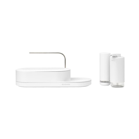 Set organizator chiuveta si dozator sapun 3 piese, Brabantia, SinkStyle Mineral, 35x13x16 cm, plastic, alb