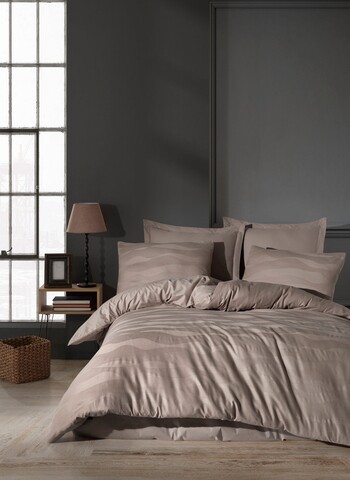 Lenjerie de pat dubla, 6 piese, 200x220 cm, 100% bumbac, saheser, greta, maro nurca