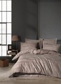 Lenjerie de pat dubla, 6 piese, 200x220 cm, 100% bumbac, Saheser, Greta, maro nurca