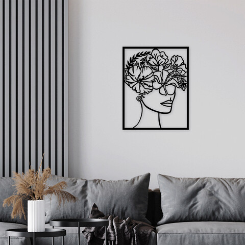 Decoratiune de perete, flower woman, metal, dimensiune: 60 x 75 cm, negru