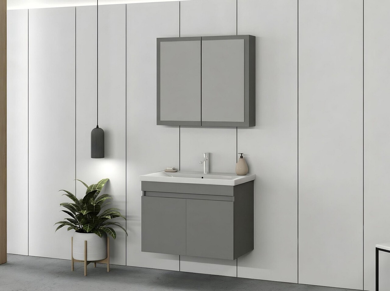 Set mobilier de baie (2 piese), Hanah Home, Foresta 80, Gri Mat - view 2