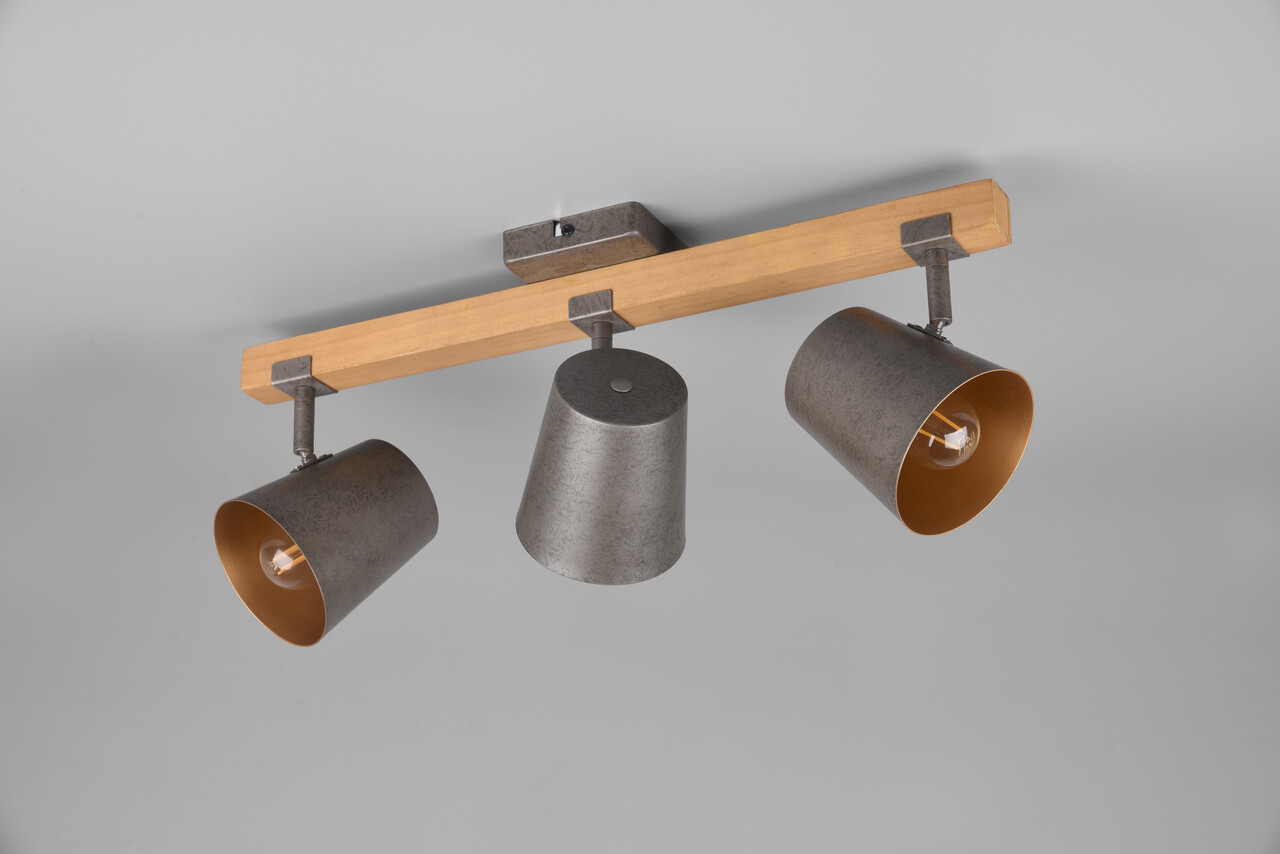 Plafoniera Bell, TRIO, 54x14.5x23.2 cm, 25W, 3x E14, metal, gri/natur
