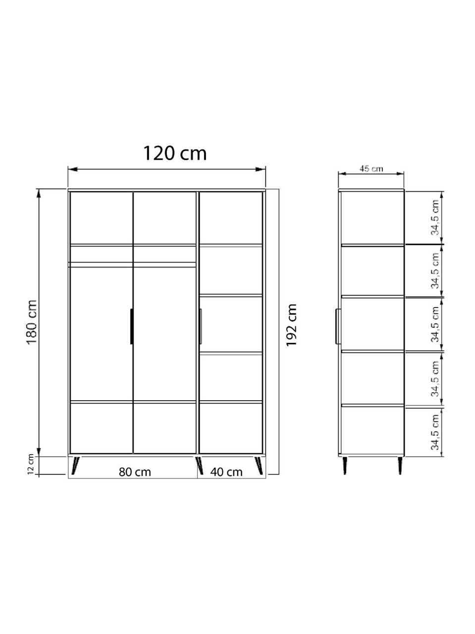 Dulap pentru haine, Hanah Home, Aden 120, 120x192x45 cm, Stejar / Antracit - view 5