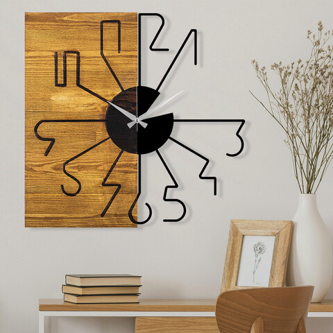 Ceas de perete, wooden clock 29, lemn/metal, dimensiune: 58 x 3 x 58 cm, nuc / negru