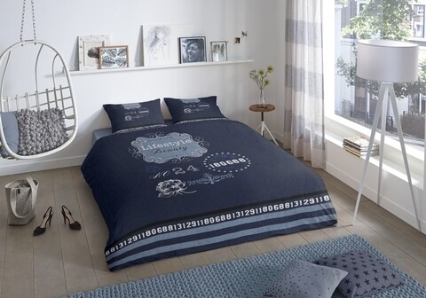 Lenjerie de pat pentru doua persoane, Good Morning, Lifestyle, 100% bumbac, 3 piese, bleumarin