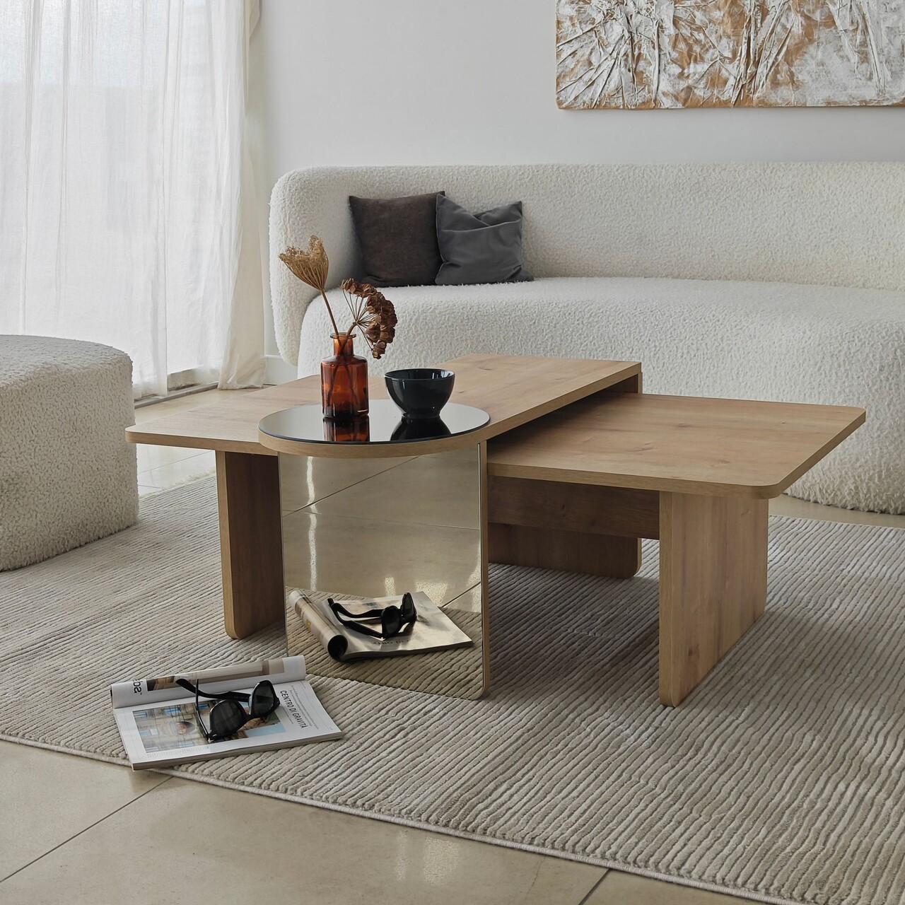Set masute de cafea, Hanah Home, Luna 2, Bronz / Stejar Safir - imagine 4