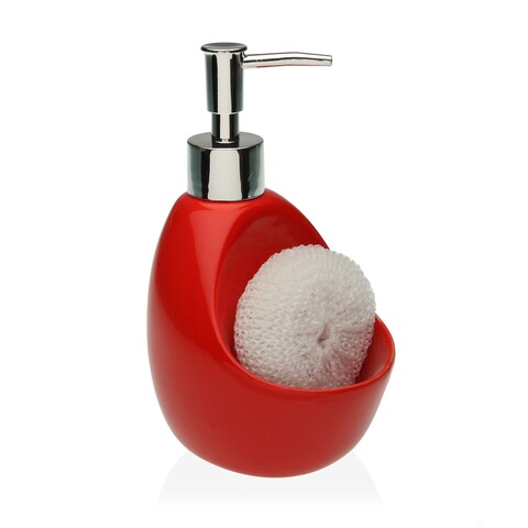 Dozator pentru detergent de vase cu suport burete Versa, 6×18.8 cm, ceramica, rosu mezoni.ro