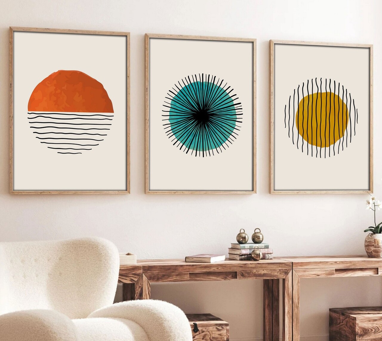 Set 3 tablouri decorative Huhu12 Cadru: 100% LEMN MASIV (Grosime: 25 cm) Multicolor