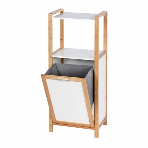 Organizator si cos pentru rufe 2 in 1 Finja, Wenko, 40 x 95 cm, bambus, alb/natur Accesorii curatenie & organizare
