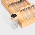 Set 12 recipiente pentru condimente si suport Forcina, Homla, 110 ml, 40x20x11 cm, bambus/sticla, natur/transparent