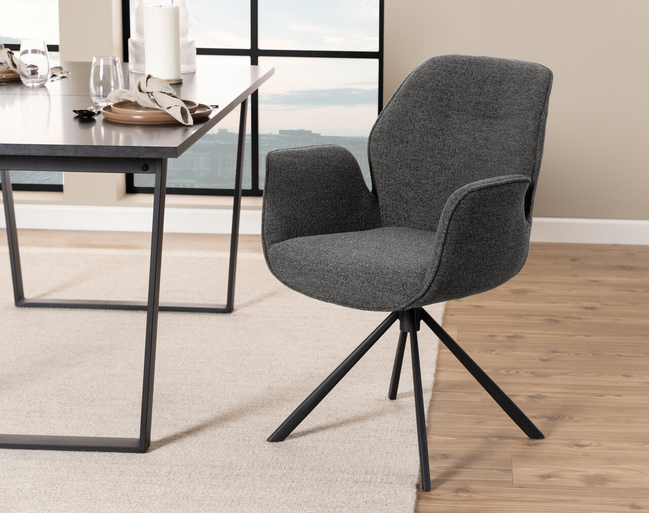 Scaun Aura, Actona, 62x61x90 cm, rotativ, tesatura Boucle/otel, antracit - view 4