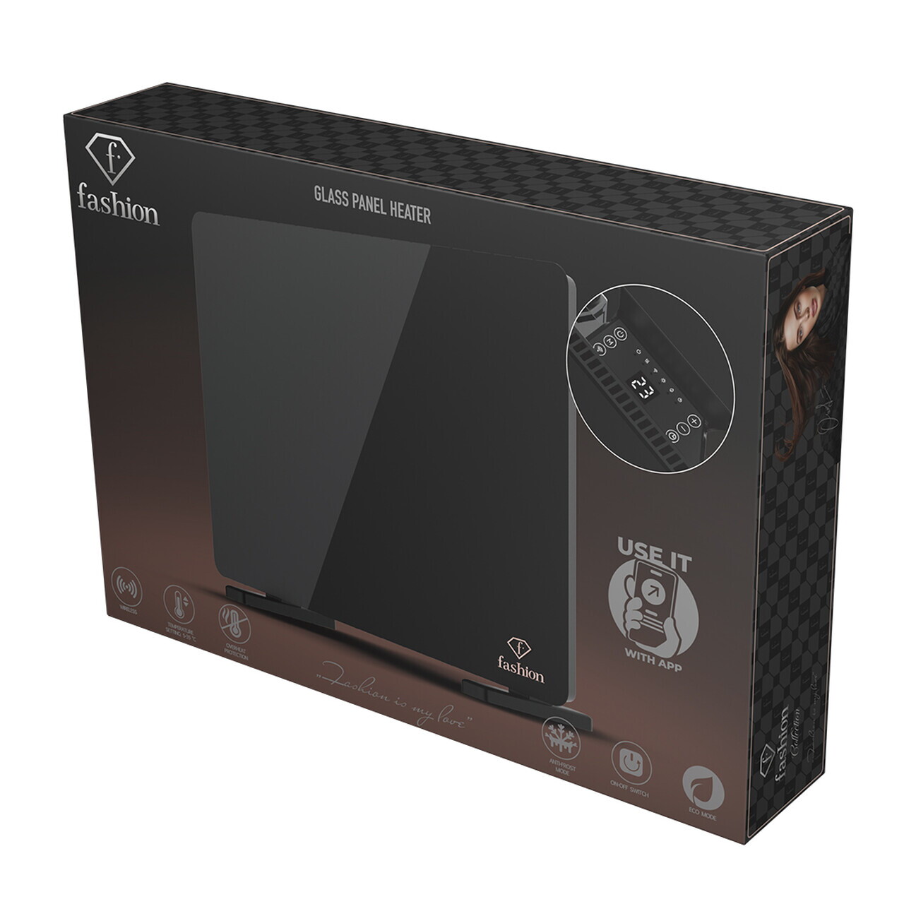 Panou electric de incalzire Fashion TV, Black Rose, 64.5x6.6x43 cm, 1400W, sticla securizata, negru - view 11