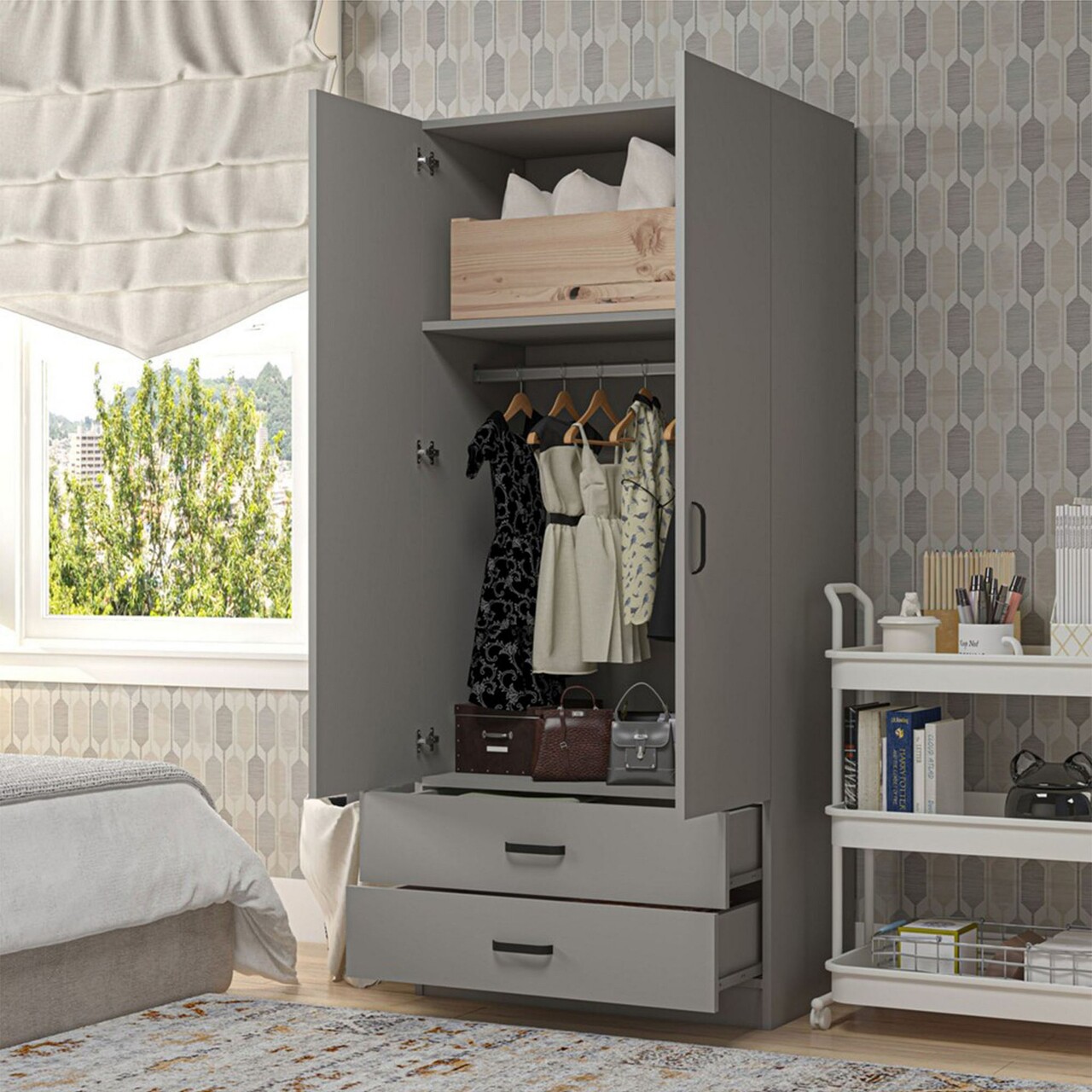 Dulap pentru haine, Miwood, Yaman Luna 1600-043, Gri - 2 | YEO