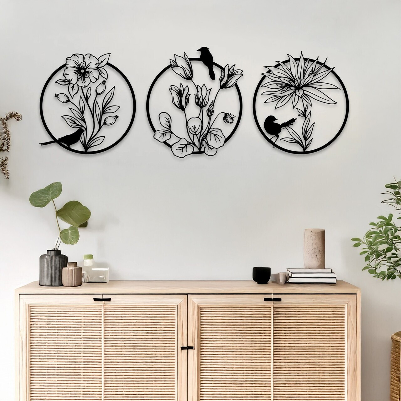 Set de accesorii decorative de perete din metal, DCV-1093-MT, 30 x 30 cm, 3 piese, Negru