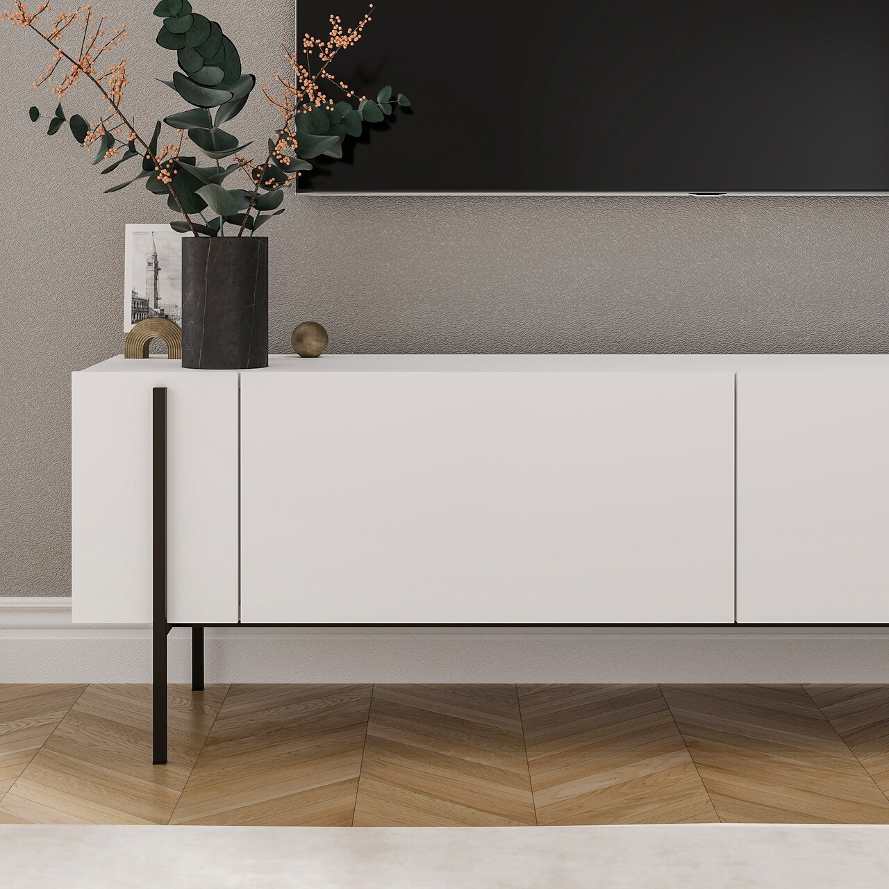 Comoda TV, Hanah Home, Herman, 160x45.6x31.4 cm, Alb - view 3