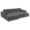 Coltar extensibil stanga cu 3 tetiere si lada, Emily, L.272 l.175, stofa, PRM96 gri inchis