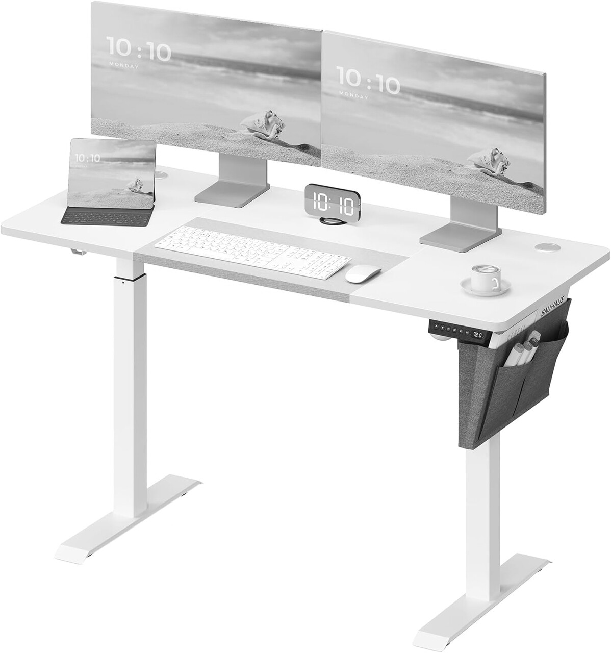 Birou reglabil pe inaltime, Songmics, 140x60x72-120 cm, PAL/otel, alb/bej