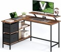 Birou in forma de L / birou de colt, Vasagle, Gaming Desk, reversibil, cu suport monitor, rafturi, cosuri, 105x135x89.5 cm, PAL/otel, maro rustic