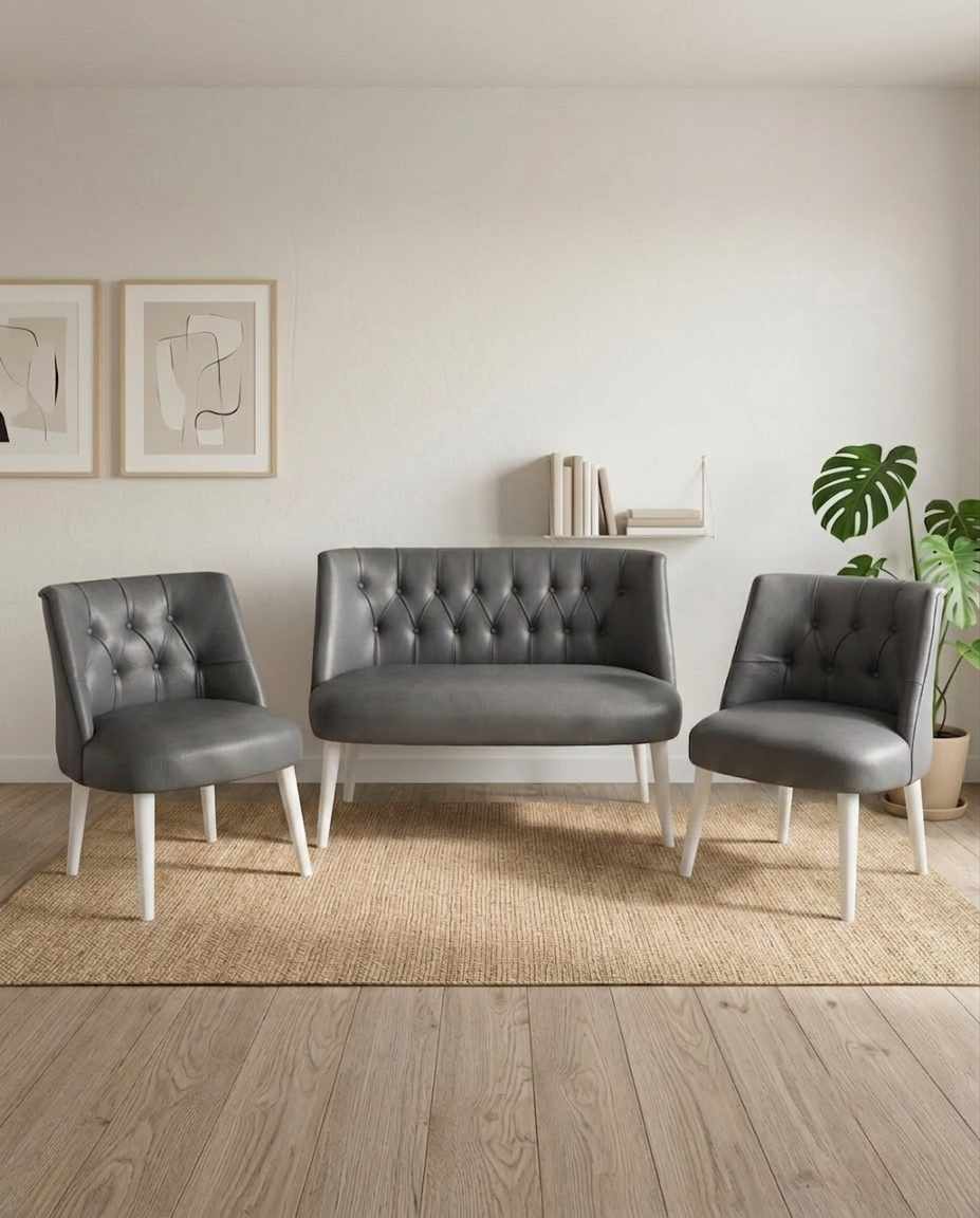 Set fotoliu extensibil și canapea cu 2 locuri (3 piese), Atelier del Sofa, 281ELR1226, Gri