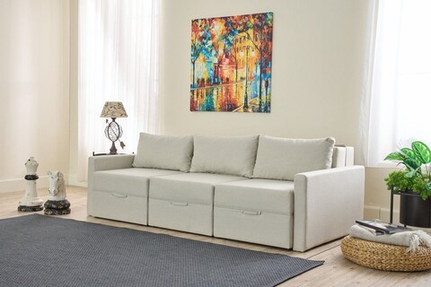 Canapea extensibila cu 3 locuri, Balcab Home, 825BLC4324, Cadru: 100% LEMN DE BRAD, Crem