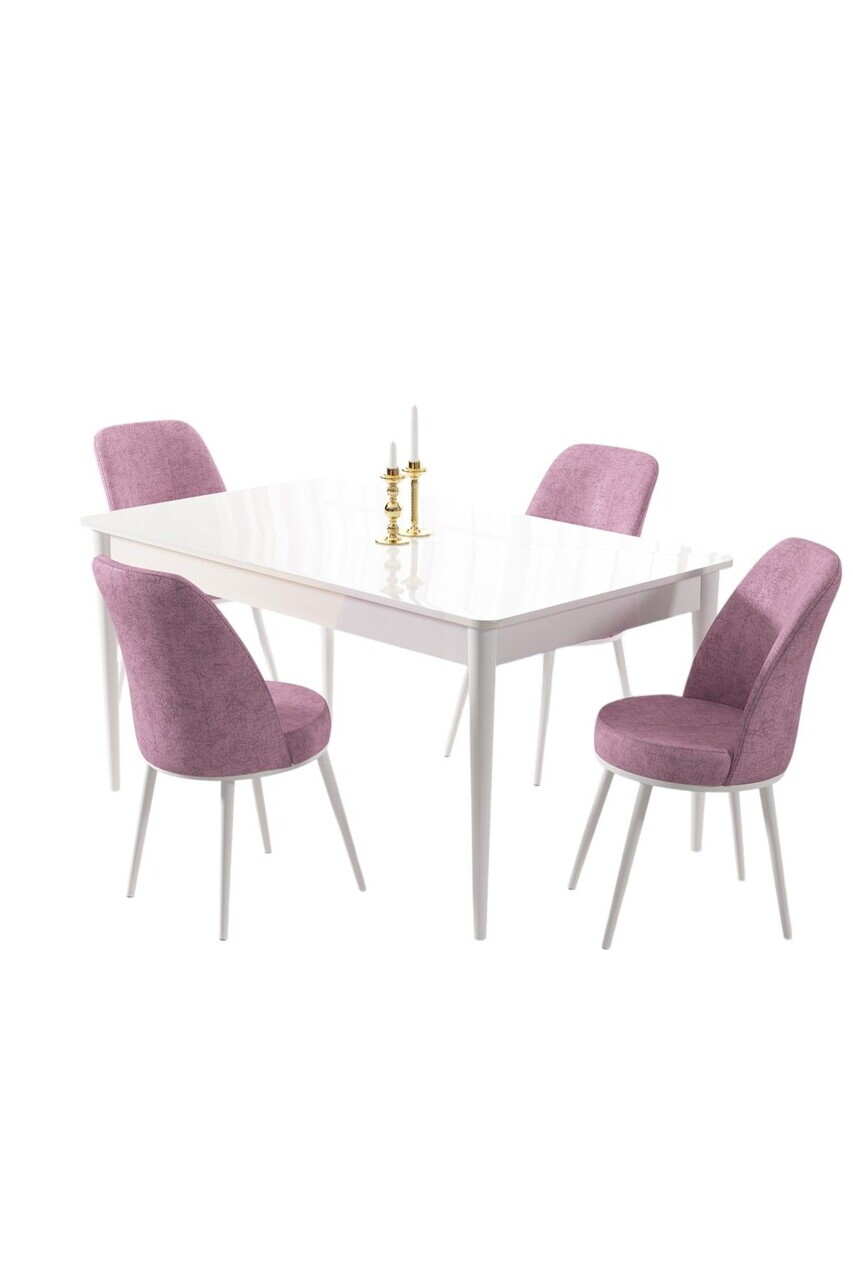 Set masa si scaune (5 piese), Hanah Home, Pir, Alb/Roz — imaginea 2