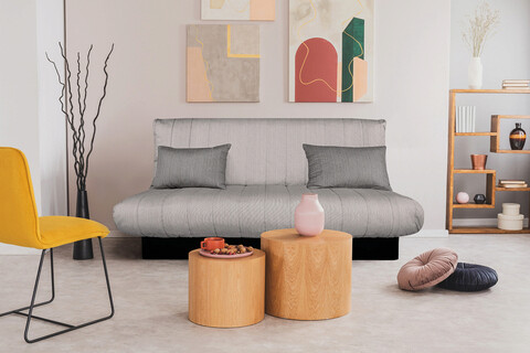 Canapea extensibila Click-Clack Felicity, 195x75x90 cm, lada depozitare, husa textil, Gri deschis 195x75x90