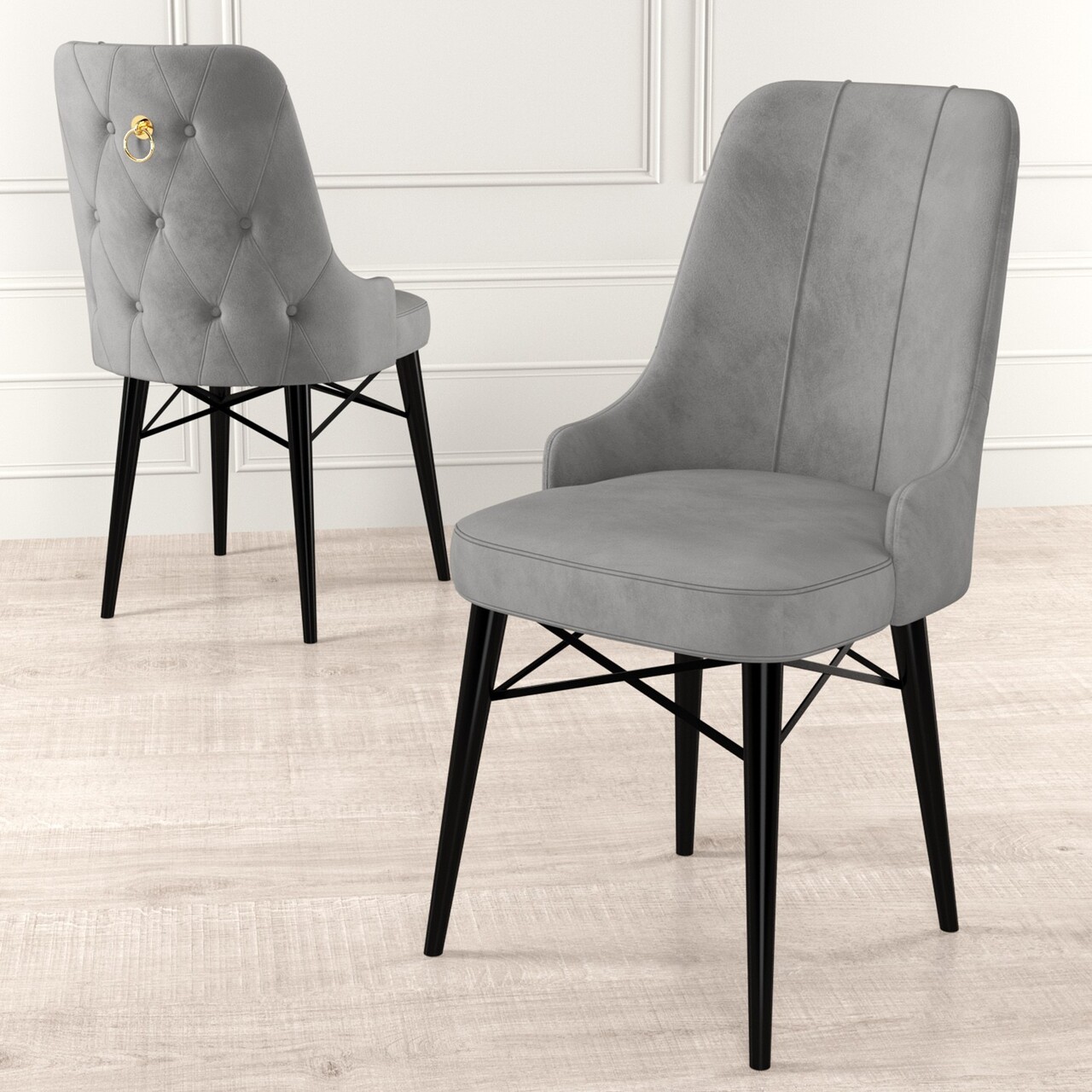 Set de scaune, Charlotte, Pare, Metal, Gri/Negru - 1 | YEO