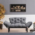 Canapea extensibila 2 locuri PWF-0018, Pakoworld, 155x73x85 cm, metal/textil, negru/gri