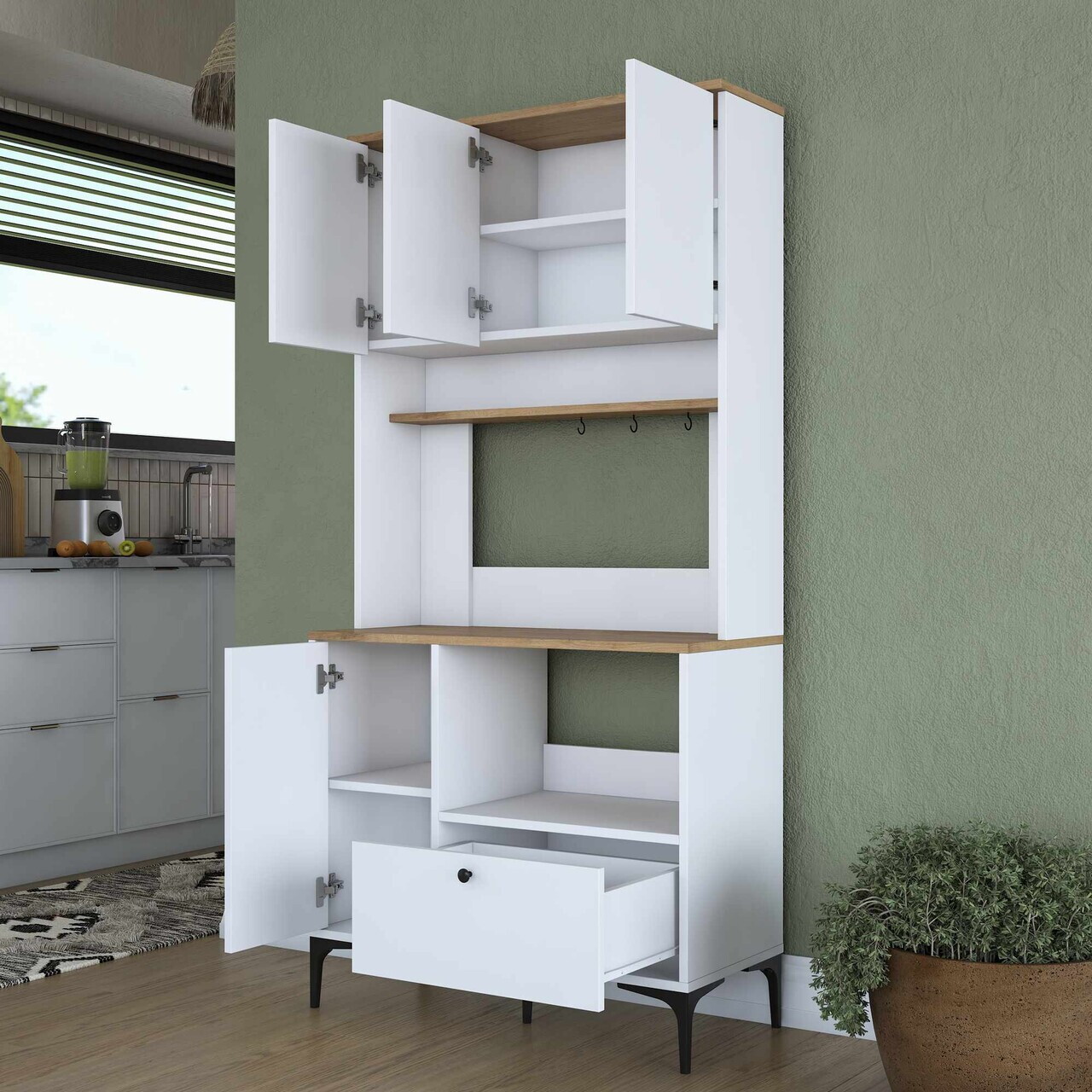 Dulap multifunctional, Hanah Home, JE202, 90.2x184.2x40 cm, Nuc/Alb — imaginea 8