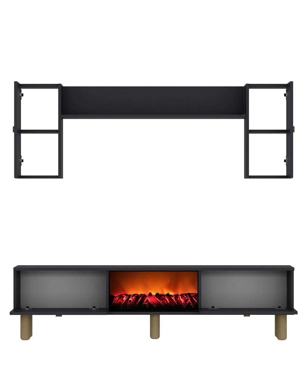 Comoda TV, Hanah Home, Polen Bohem Fireplace, 150x44.6x29.6 cm, PAL , Antracit - imagine 6