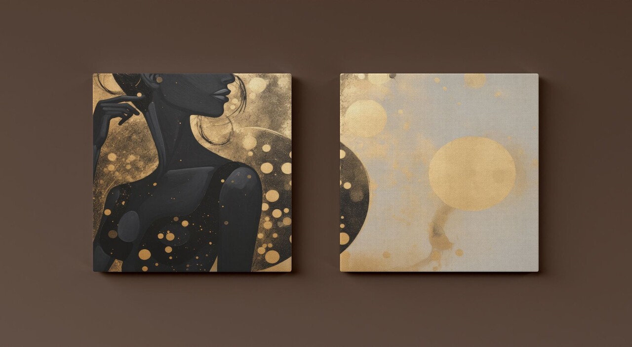 Set 2 tablouri decorative, ASR2-CNV25-11, Lemn, Auriu / Crem / Negru - view 3