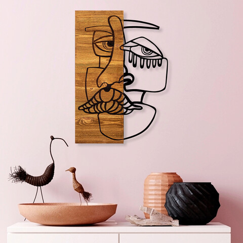Decoratiune de perete, alexix, 50% lemn/50% metal, dimensiune: 34 x 3 x 50 cm, negru / nuc deschis