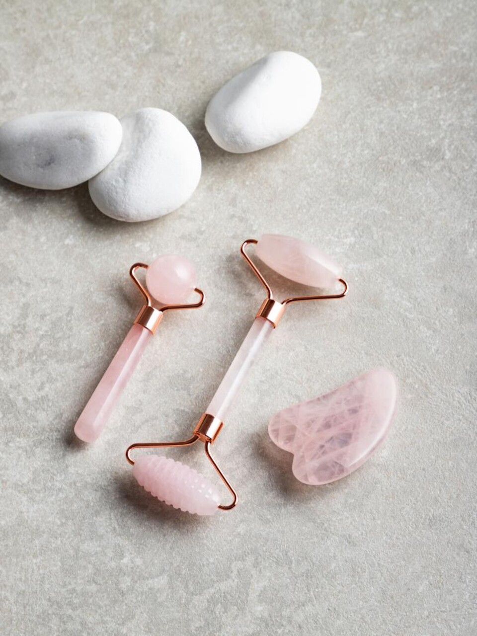 Set instrument de masaj cu rola Astral, Homla, 3 piese, 17x14.5x3.5 cm, jad, roz