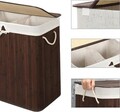 Cos de rufe, Songmics, 51.5 x 31.5 x 61.5 cm, 100 L, 2 compartimente, bambus, maro