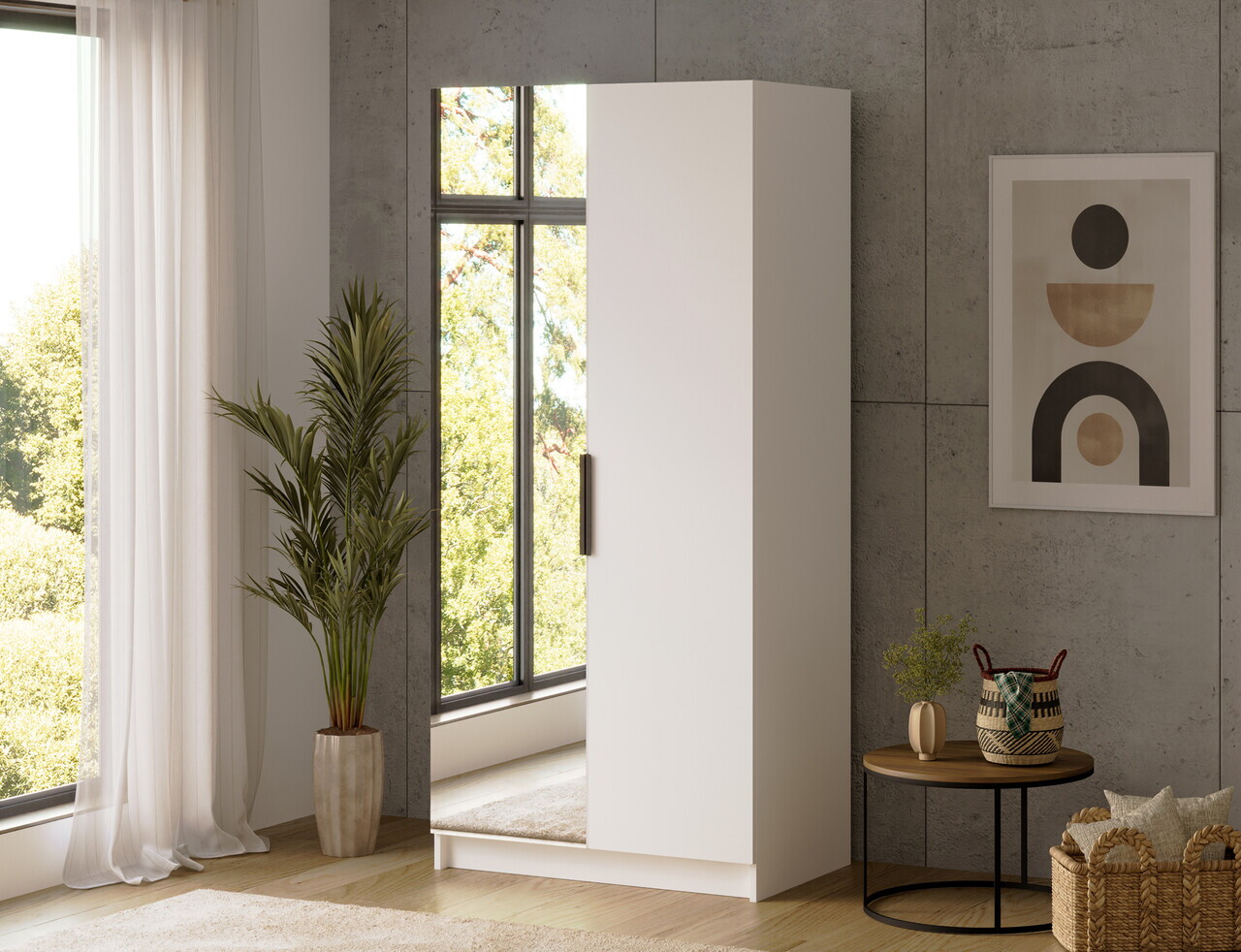 Dulap pentru haine cu oglinda ELTAP, WM1-SZA100, Mirtillo, 100x60x216 cm, PAL laminat, alb — imaginea 5