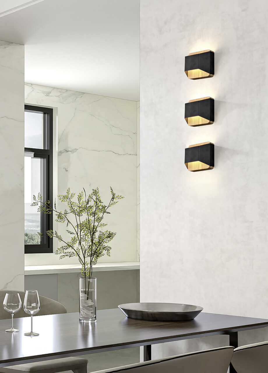 Aplica de perete Arino, TRIO, 12.2x12 cm, 4.3W, 1x SMD, metal, negru mat/natur