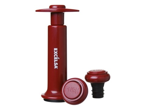 Pompa de vacuum pentru sticla de vin cu 2 dopuri, Enoteque, Excelsa, 10 cm, rosu