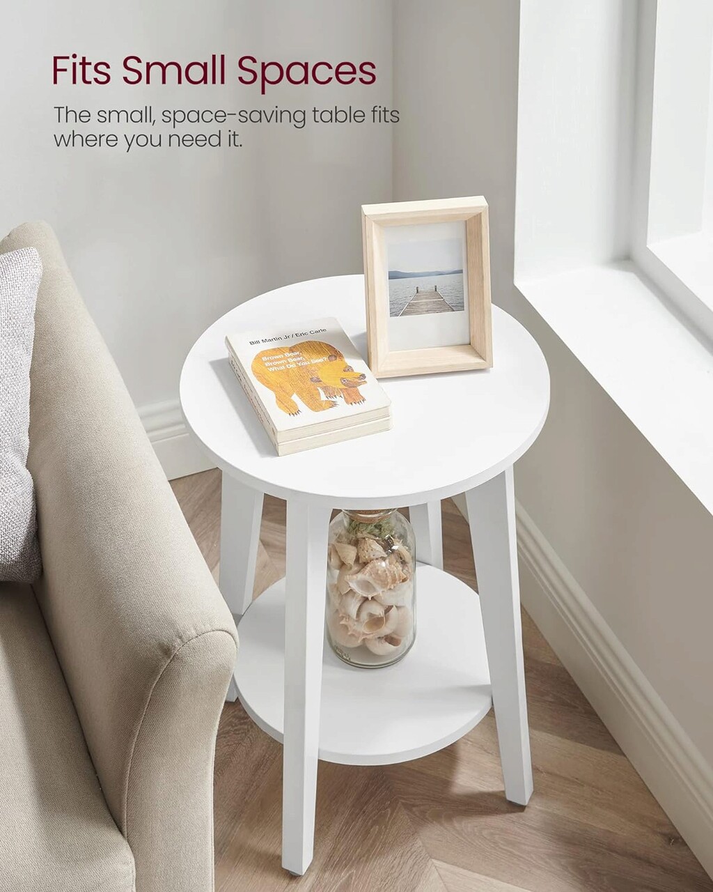 Masuta living Vasagle, D40 x 50 cm, PAL, alb - 2 | YEO