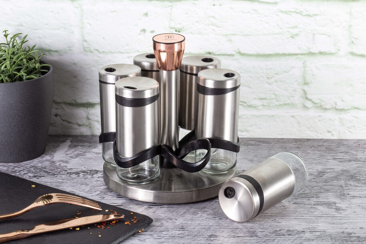 Set 6 recipiente pentru condimente si suport, Berlinger Haus, Moonlight, 120 ml, inox/sticla, argintiu - imagine 2
