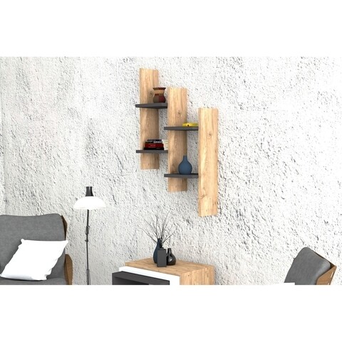Raft pentru perete su, puqa design, 49,4x14,5x85 cm, antracit/atlantic