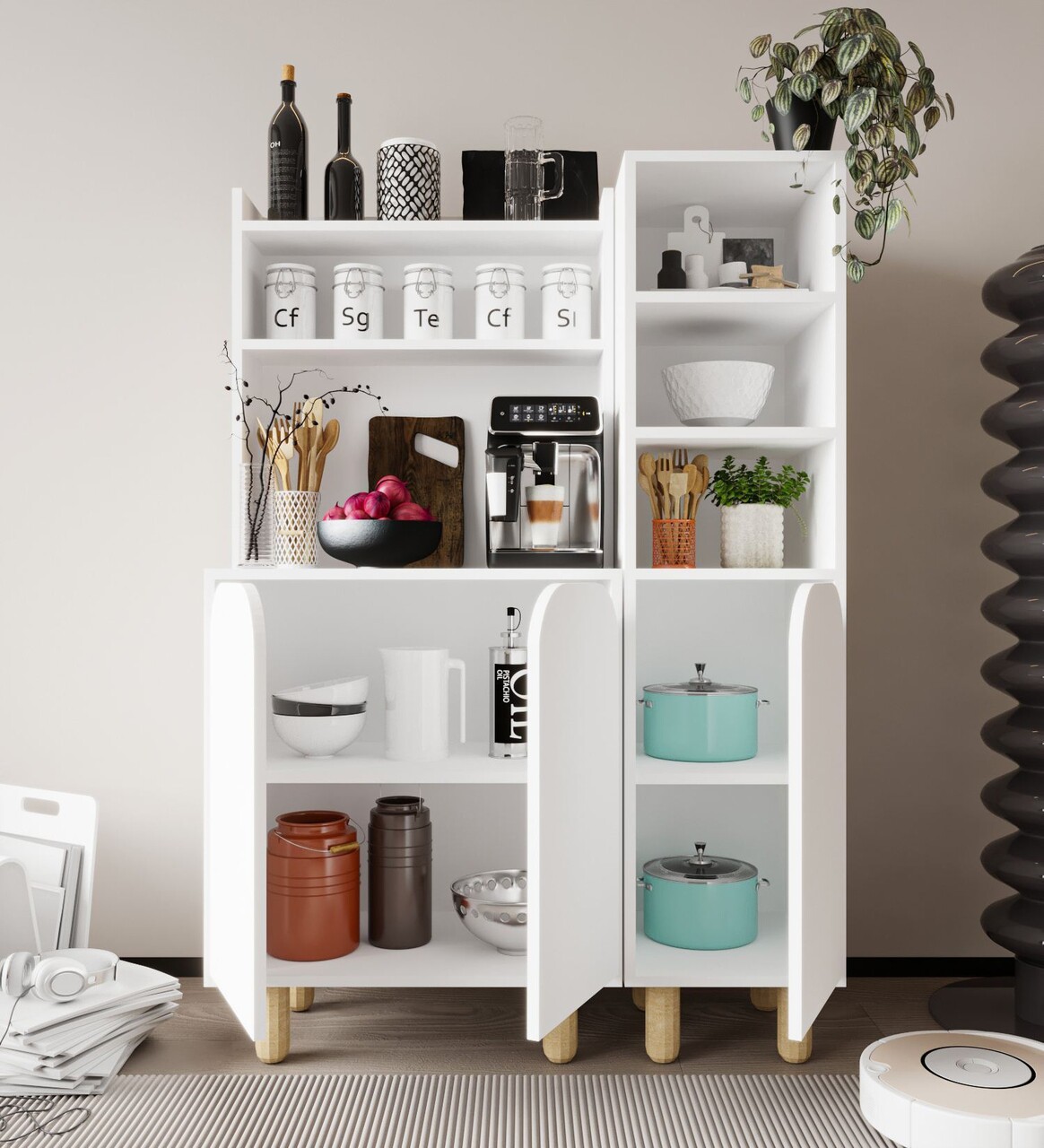 Dulap multifunctional, Hanah Home, Parma 3, 105x155x40 cm, PAL, Alb - view 3
