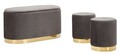 Set bancheta si 2 taburete Shopy, Mauro Ferretti, 80x37x42 cm, 29x35 cm, fier/MDf/poliester, gri/auriu