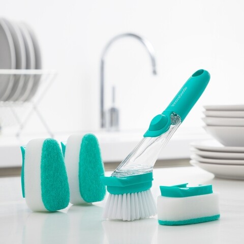 Perie vase cu dozator detergent InnovaGoods Cleasy, capete interschimbabile, 26 cm, 50 ml InnovaGoods