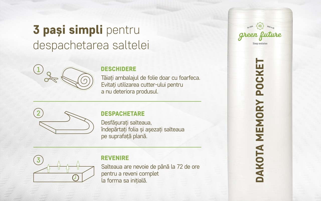 Saltea Ortopedica, Dakota, 140x190x34 cm, Arcuri Pocket, 5 cm spuma Memory, 7 Zone de Confort, fermitate medie - imagine 18