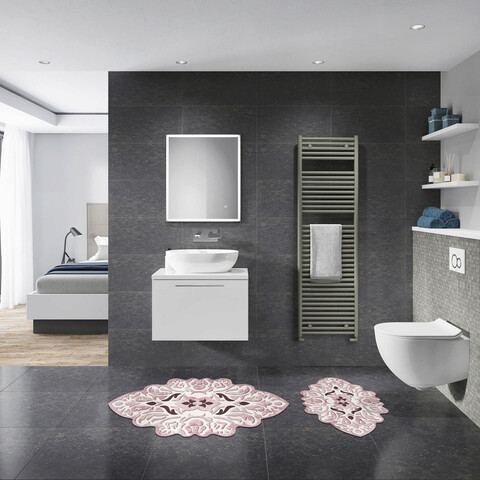 Set covoraș de baie (2 bucăți), Alanur Home, 21010115PU, Poliester, Roz pudra