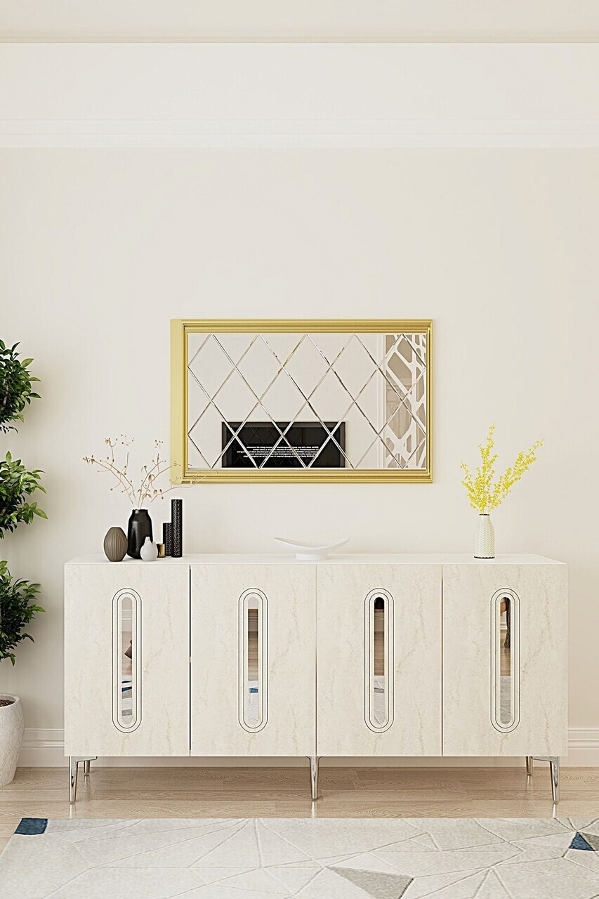 Consola, Hanah Home, Rany 180, 180x75x32 cm, White / Travertine / Silver — imaginea 3