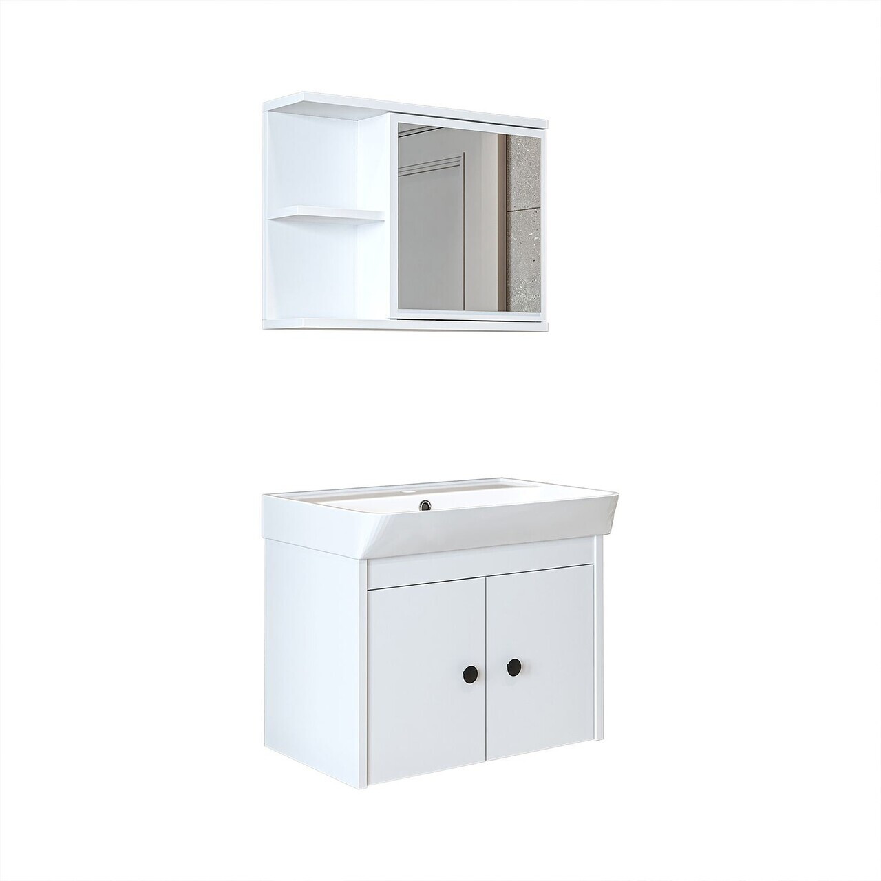 Set Dulap de Baie cu Chiuvetă și Oglindă (2 Piese), Hanah Home, 2677, PAL MELAMINAT, Alb — imaginea 6